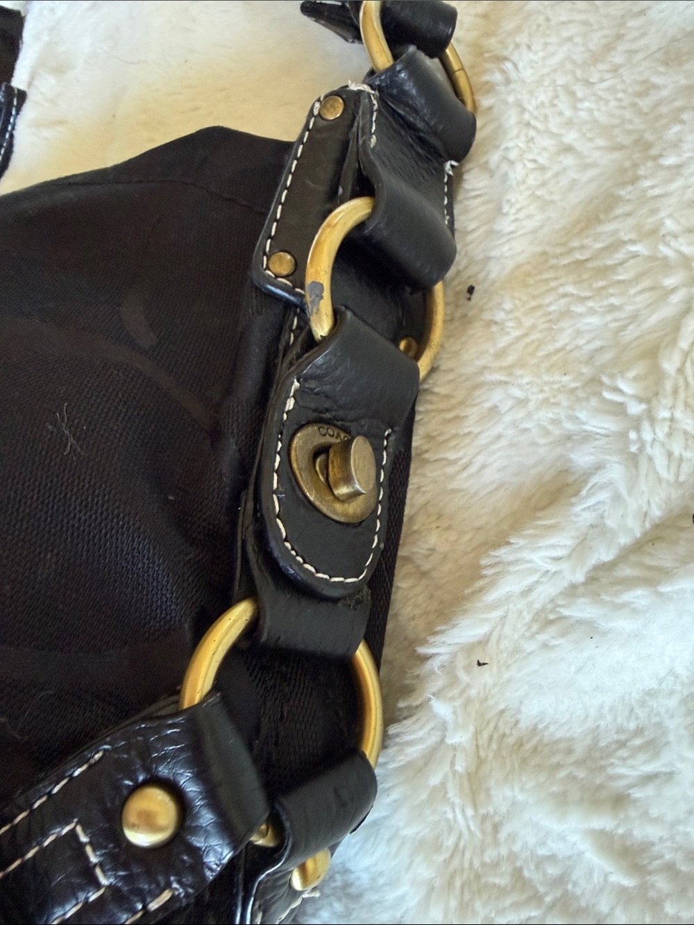 Coach Black Signature Jacquard Shoulder Bag with Brass Hardware - Picture 2 of 12